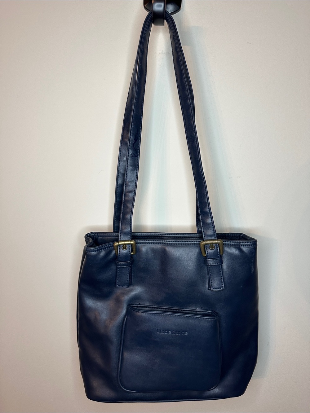 Classic Navy Leather Liz Claiborne Tote Shoulder Bag - Women